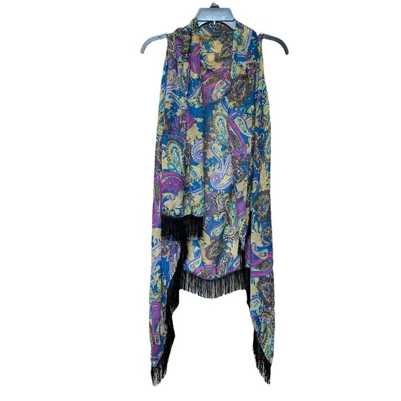 Lavello Cardigan Vest Open Front Paisley Fringe Boho Gypsy Cottage Fairy - Picture 1 of 4